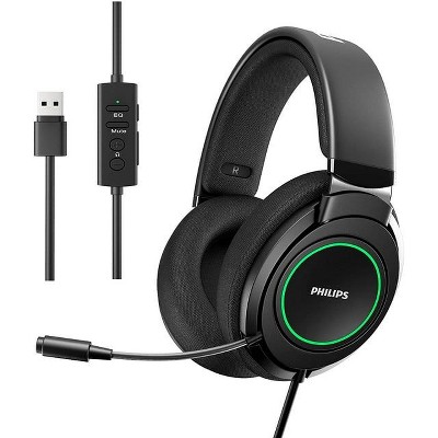PHILIPS Wired Gaming Headset, Noise-Isolating Ear Cups, Built-in Mic,3.5mm Jack, In-Line Controls- Black
