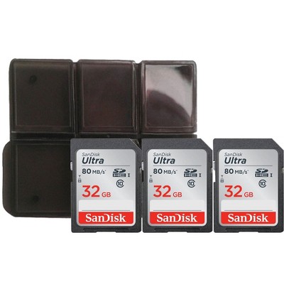 SanDisk 32GB Ultra SDHC UHS-I Memory Card with Memory Card Holder - 3 Units