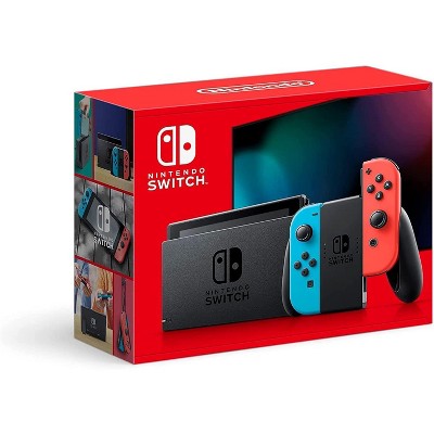 Nintendo Switch With Neon Blue and Neon Red Joy Con Gaming Console - Manufacturer Refurbished