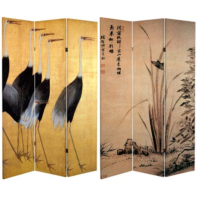 6" Double Sided Cranes Room Divider Beige - Oriental Furniture: Japanese Art, Privacy Screen