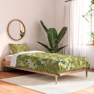 Deny Designs Schatzi Brown Brooke Ditsy Floral Olive Lime Twin/Twin XL Comforter and Sham Set (2-3pc Set)