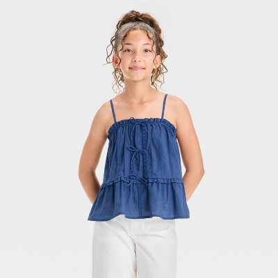 Girls' Bow Front Woven Tank Top - art class™