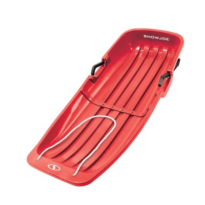 Snow Joe Plastic Snow Sled, Durable 48 Inch Sledding Toboggan Board with Handles and Rope for Winter Sports and Recreation, Red