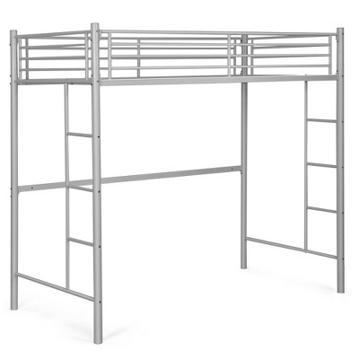 Costway Twin Metal Loft Bed Frame w/ 2 Ladders Full-length Guardrail Space-Saving