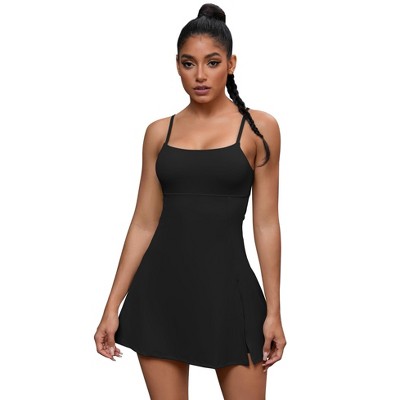 INSPIRE CHIC Women's Spaghetti Strap with Built-in Bra and Shorts Workout Side Slit Square Neck Full Slips