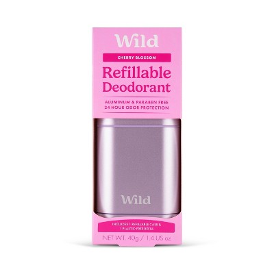 Wild Cosmetics - Refillable Purple Case with Cherry Blossom - Aluminum Free Deodorant - Starter Pack - 5.29oz