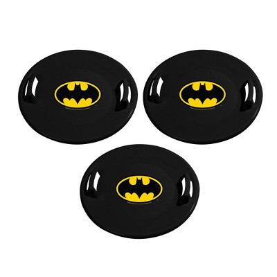 Slippery Racer Downhill Pro Heavy Duty Cold Weather Batman Adults and Kids Plastic Saucer Disc Snow Sled with Handles, Black (3 Pack)