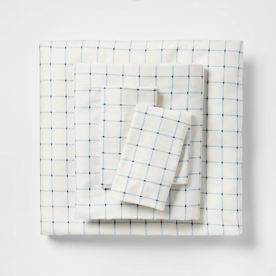 Twin/Twin Extra Long Microfiber Sheet Set Blue Grid - Room Essentials™