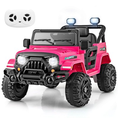 Costway 12V Kids Ride on Truck Car w/Remote Control, Threaded Wheels 3 Speeds LED Lights Pink