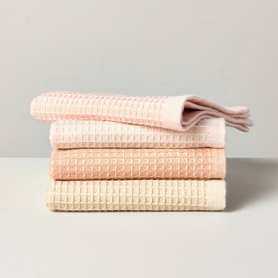 4pk Waffled Cotton Dishcloth Set Beige/Blush - Hearth & Hand™ with Magnolia