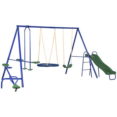 Outsunny Metal Swing Set for Backyard for Ages 3-8