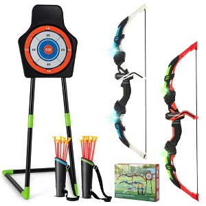 Costway 2-Pack Bow and Arrow Set for Kids LED Light Up Archery Toy with 20 Suction Arrows - 1 of 4