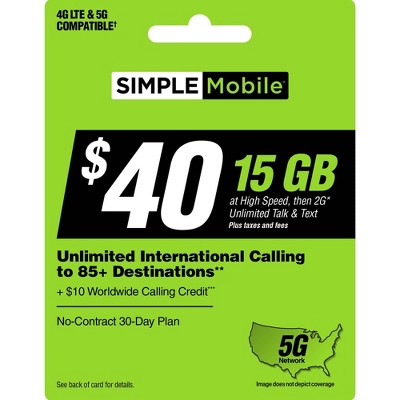 Simple Mobile Unlimited Talk/Text/Data Prepaid Card (Email Delivery)