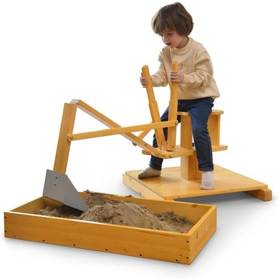 Avenlur Excavator: Wooden Ride-On Fun with Two-Handed Controls for Toddlers - Portable Outdoor Sandbox Adventure Toy!