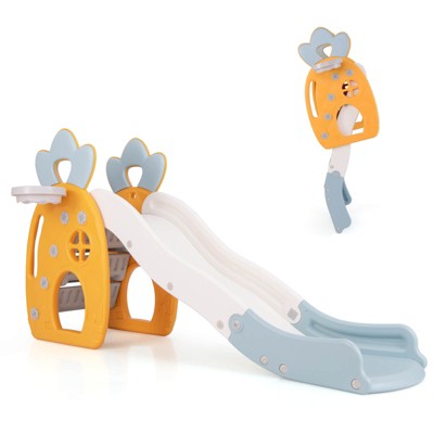 Costway Indoor Foldable Kids Slide with Climber Basketball Hoop & Ball Buffer Zone