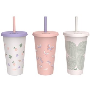 Zak Designs 3pk 25 fl oz Plastic Straw Tumbler Set - 1 of 4