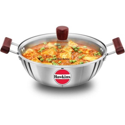 Hawkins 4L Tri Ply Stainless Steel Induction Compatible Deep Fry Pan Kadhai with Glass Lid: Hand Wash, Gas & Induction Safe