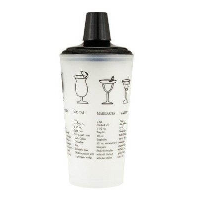Collins Black 20oz Cocktail Shaker with Recipes on Side, Shaker Cocktail with Cap and Built In Strainer, Drink Shaker with Recipes, Set of 1