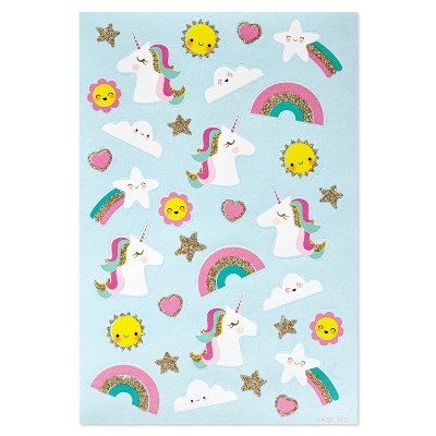 66ct Magical Unicorn Glitter Stickers: Carlton Cards Kids & Puffy Stickers, Myth & Fairytale Theme, 2 Sheets