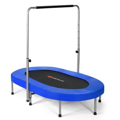 Costway Foldable Trampoline Double Mini Kids Fitness Rebounder w/ Adjustable Handle Red\Blue