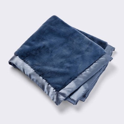 Solid Satin Edge Plush Baby Blanket - Blue Steel - Cloud Island™