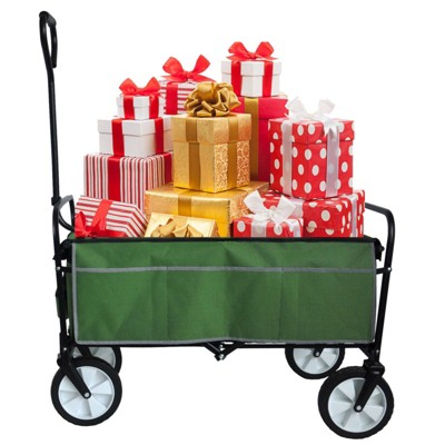 RISOKEYS Outdoor Collapsible Utility Wagon Cart,with Cup Holder, Heavy Duty Foldable Cart for Camping, Beach, Shopping - 150lbs Capacity