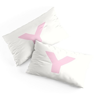 Deny Designs King April Lane Art Block Pink Monogram Y Microfiber Printed Pillow Sham