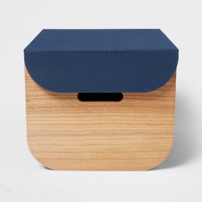Medium Natural Wood Kids' Storage with Lid Navy - Pillowfort™