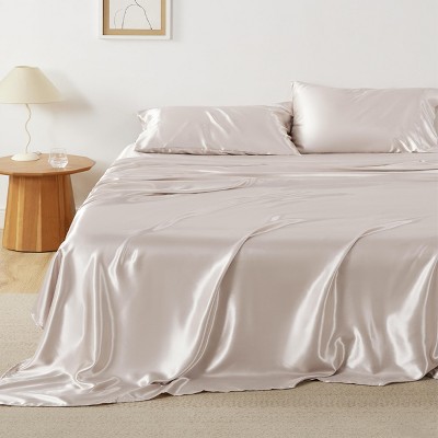 Satin Sheets Queen Size - Similar to Silk Sheets, Silky Bedsheet, Luxury & Ultra Soft, Non-Fading & Wrinkle Free, Good for Hair & Skin, Gifts for Wome