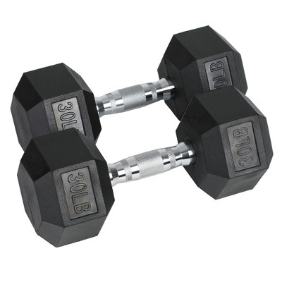 HolaHatha Iron Hexagonal Cast Exercise Dumbbell Free Weight with Contoured Textured Grip for Home Gym Exercise and Strength Training, 30 Pounds