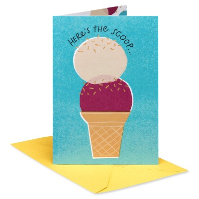 'Here's The Scoop' Birthday Card: Carlton Cards, Ice Cream Cone Design, Multicolored, Kids & Dad, Vertical Fold