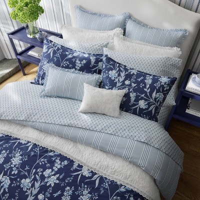 Laura Ashley Branch Toile 100% Cotton Duvet Cover Bonus Set Blue: