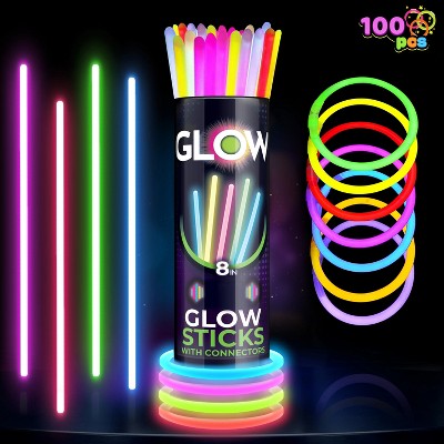 Joyfy 100Pcs Glow Sticks Bulk 8" Glowsticks, Glow Stick Bracelets Necklaces, Glow in the Dark Party Favors, Easter Christmas, Halloween Party Supplies
