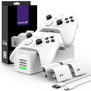 Fosmon For Xbox Controller Charging Station, Dual High Speed Xbox Charger Station with Rechargeable Battery For Xbox One X / Xbox One S, White - 1 of 4