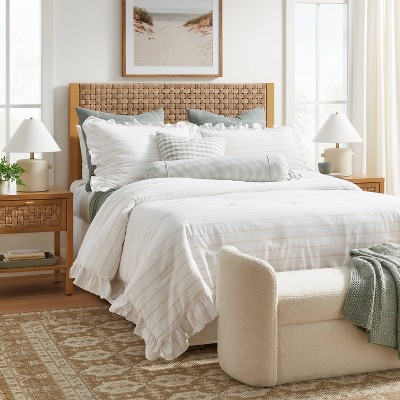 Yarn Dye Stripe with Ruffle Comforter & Sham Set White/Khaki - Threshold™ with Studio McGee