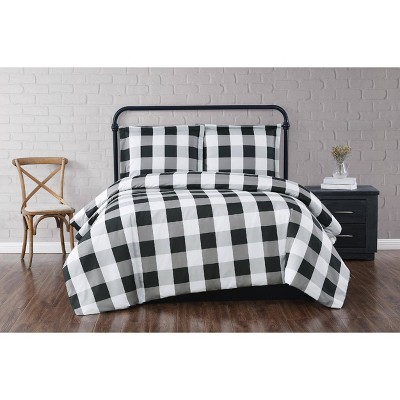 Twin XL Everyday Buffalo Plaid Comforter Set Black - Truly Soft: Microfiber, Reversible, Machine Washable, Dorm Bedding