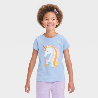 Girls' Short Sleeve Unicorn Graphic T-Shirt - Cat & Jack™ Light Blue