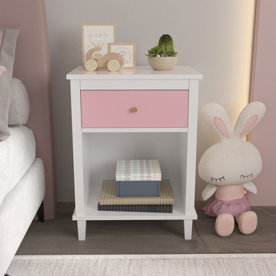Gulches 26.77in H Wooden Nightstand with One Drawer One Shelf for Kids, Adults, Pink