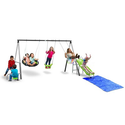 XDP Recreation Swingin' Free Playground Set with Water Slide, Super Disc Swing, Outdoor Slip & Slide Playset for Kids, Toddlers, and Adults