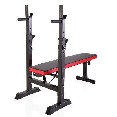 Adjustable Folding Multifunctional Workout Station Adjustable Workout Bench with Squat Rack Balck Red