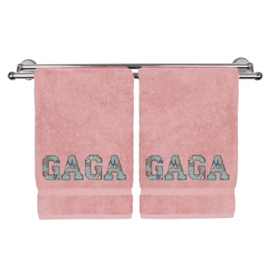 BC BARE COTTON Monogrammed Hand Towels, Personalized Gift, Set of 2 - Embroidered Writing with GAGA GAGA - Pink