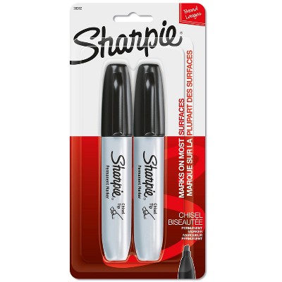 Sharpie 2pk Permanent Markers Chisel Tip Black: Thick Black Sharpie Medium Point for Art & Office