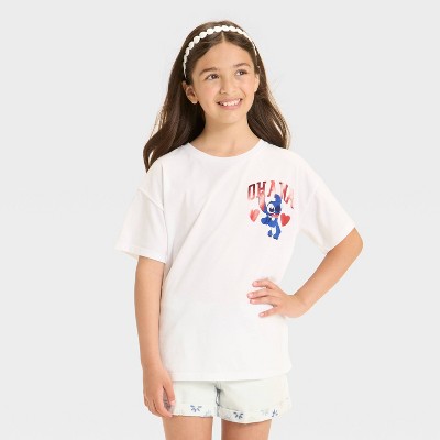 Girls' Stitch Short Sleeve 'Ohana' Oversized T-Shirt - The Disney Collection by Cat & Jack™ White