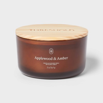 3-Wick Amber Glass Wooden Wick Applewood and Amber Jar Candle 20oz - Threshold™