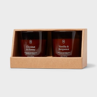 Gift Set of 2 Amber Glass Vanilla and Bergamot and Coconut and Honey Jar Candle 4.5oz - Threshold™