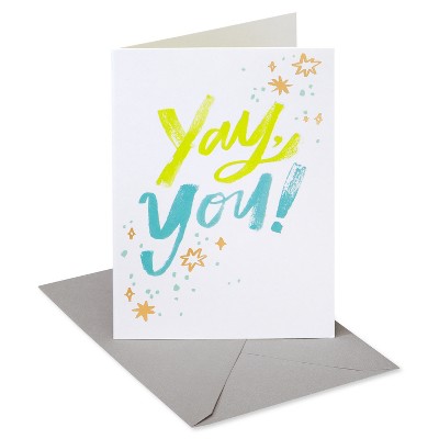 'Yay You!' Congratulations Card: Carlton Cards, Graduation & Retirement, Multicolored Typography, Vertical Fold, 6.75" x 4.625"