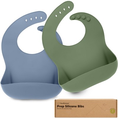KeaBabies 2-Pack Silicone Bibs For Babies, Food Grade Silicone Baby Bibs for Eating, Feeding, Toddler Bibs, Boys, Girls (Slate)