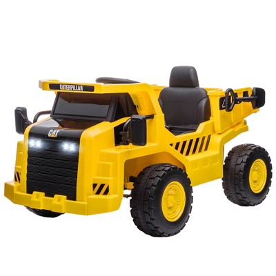 Qaba Caterpillar Licensed 12V Electric Ride on, Excavator Kids Tractor Ride on w/ Remote, Bucket, Shovel, Music, Loudspeaker for Ages 3-6, Yellow