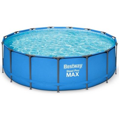 Bestway Steel Pro MAX 15’ x 48" Round Steel Above Ground Outdoor Swimming Pool Metal Frame for Backyards, Blue