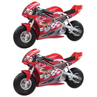 Razor 24 Volt Mini Electric Bike 1 Speed Dirt Racing Motorcycle Pocket Rocket with 10” Pneumatic Tires, Speeds up to 15 MPH, Ages 13 Plus, 2 Pack, Red
